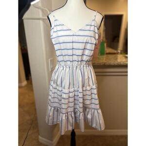 Express Women's White/Blue V-Neck Stripe Mini Dress Size M 6-10